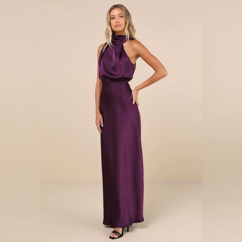 LULU’S Distinctive Charm Purple Satin Asymmetrical Maxi Dress - Picture 5 of 5